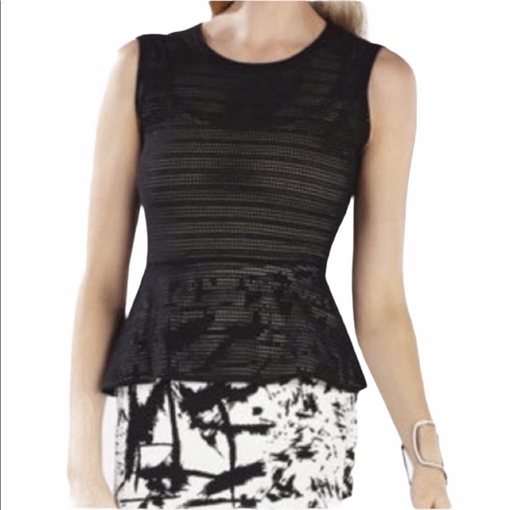 BCBGMaxAzria Evia Black Peplum Top XXS